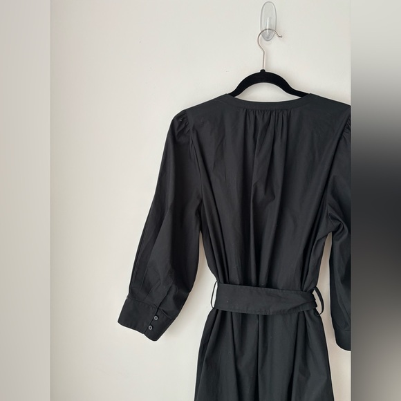 Banana Republic Black Belted Shirt Dress Womens Large Puff Sleeve Cotton Midi - Picture 9 of 10